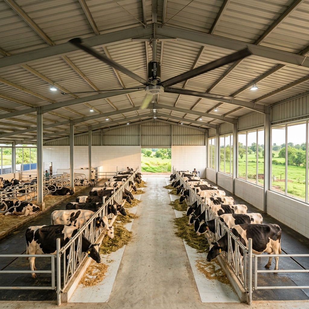 Edison AMP 5-Blade Straight HVLS Fan in Dairy Farm
