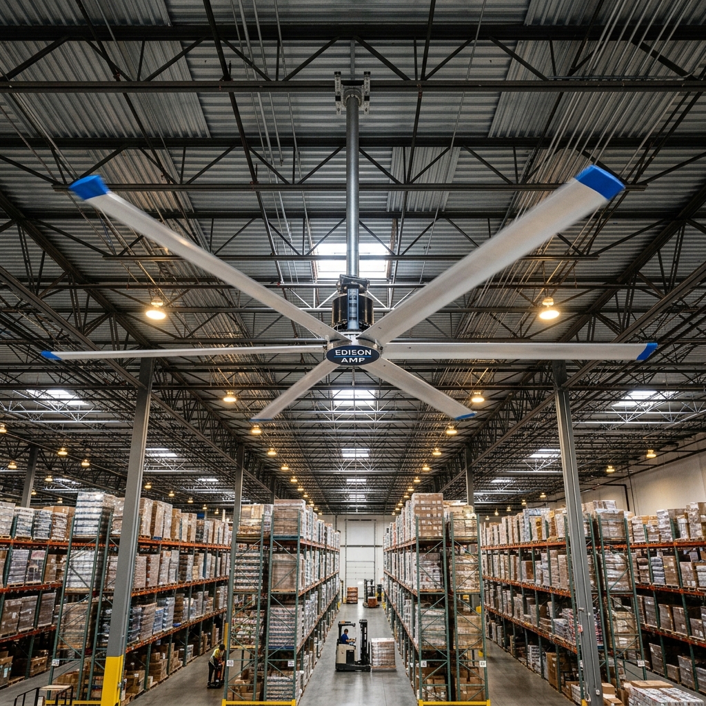 Edison AMP HVLS Fan in Logistics Warehouse